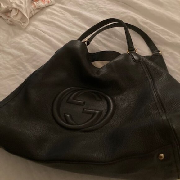 SOHO Gucci Black Largest SOHO Pebble Leather Shoulder Handbag - Picture 1 of 16